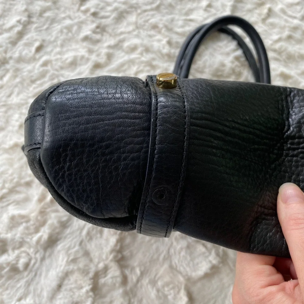 Michael Kors Satchel Handbag Black Pebbled Leather Gold Buckle Hardware Classic